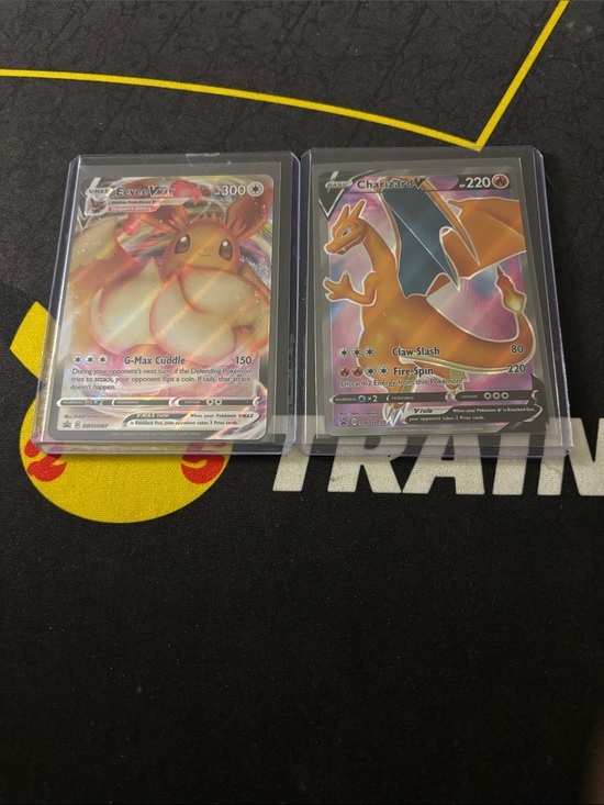 Pokemon Other - Pokémon TCG Eevee VMAX & Charizard V Full Art Cards - Pink/Orange Holo